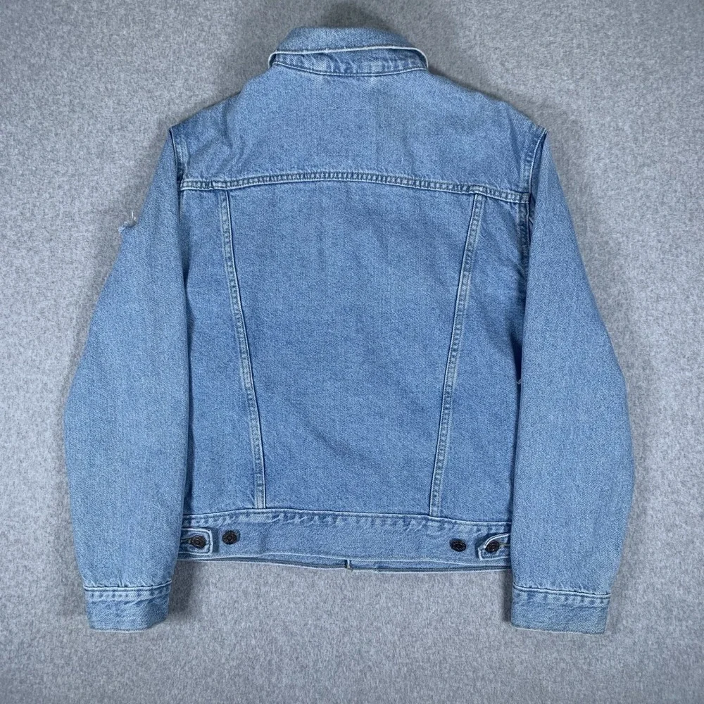 Levi's Trucker Jacket Mens Small Blue Distressed Denim Light Wash WaterLess